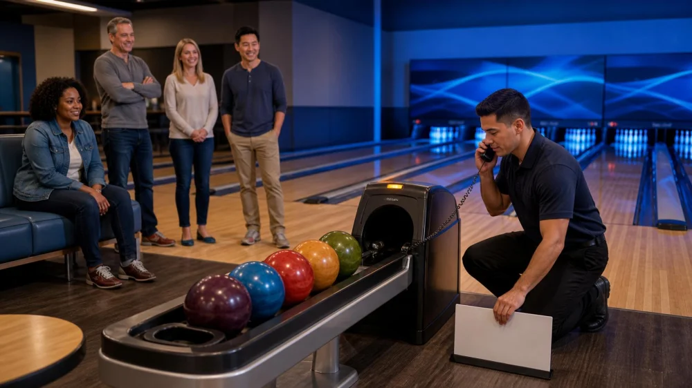 Bowling Ball Return Stops: Keep Hands Out and Call Alley Staff